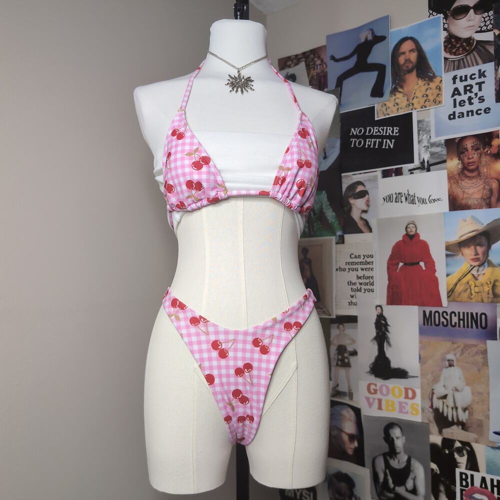Cherry Gingham Halter Bikini Set Cottagecore